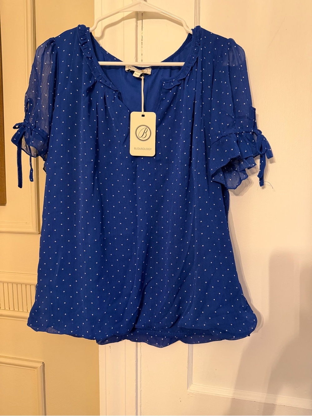Royal Blue Polka Dot Short Sleeve Blouse